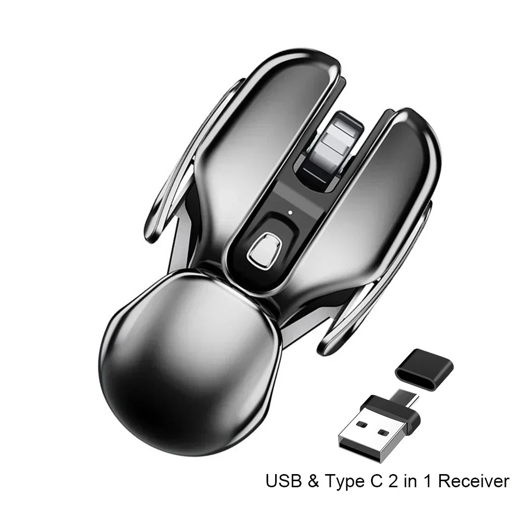 Silent wireless gaming mouse with waterproof aluminum design, USB receiver, sleek black finish, ideal for PC, laptop, home, and office use.