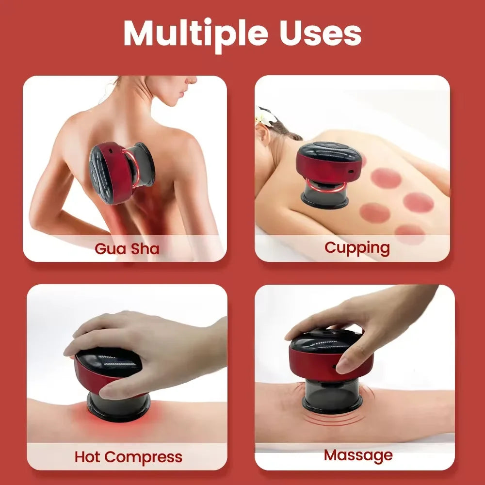 Smart Electric Scraping Massage Vacuum Cupping Device Heating Suction Cup Back Neck Arm Relieves Body Fatigue Beauty Health Care