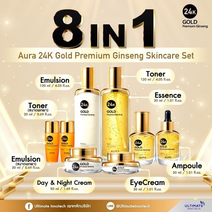 Aura 24K eight-piece set package sizes