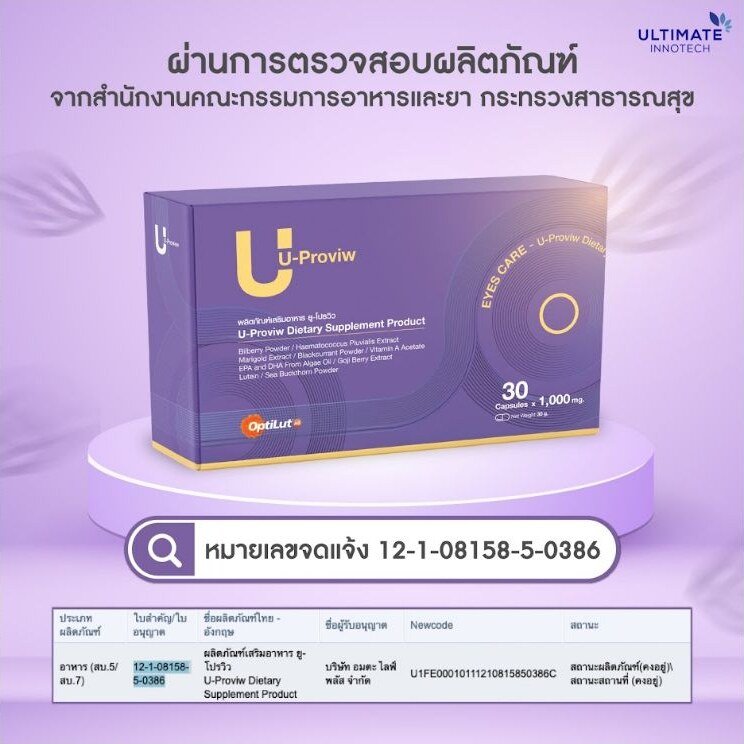 U-Proviw package format and Thai FDA registration information